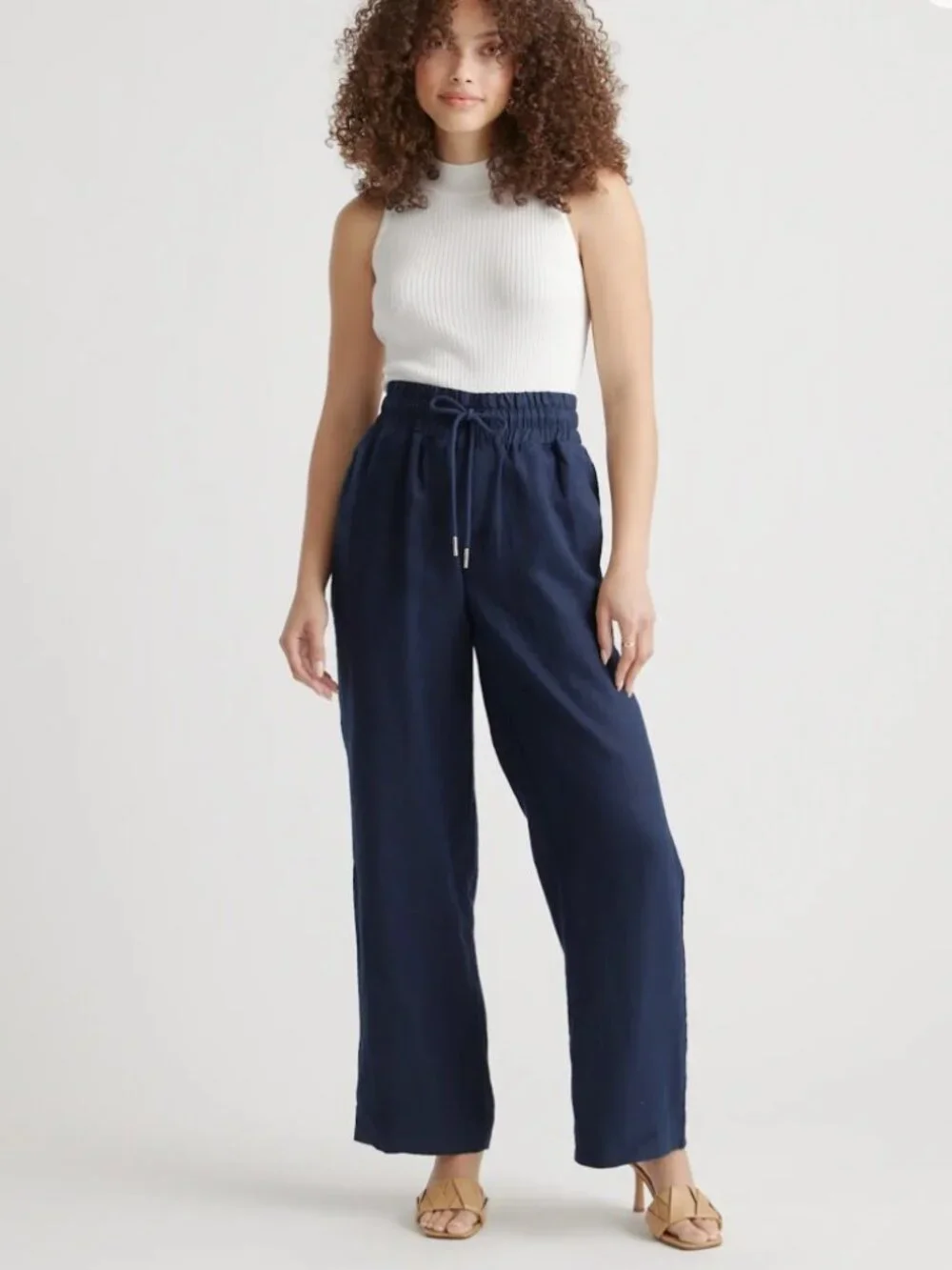 Quince 100% European Linen Wide Leg Pants Deep Navy Sz XS